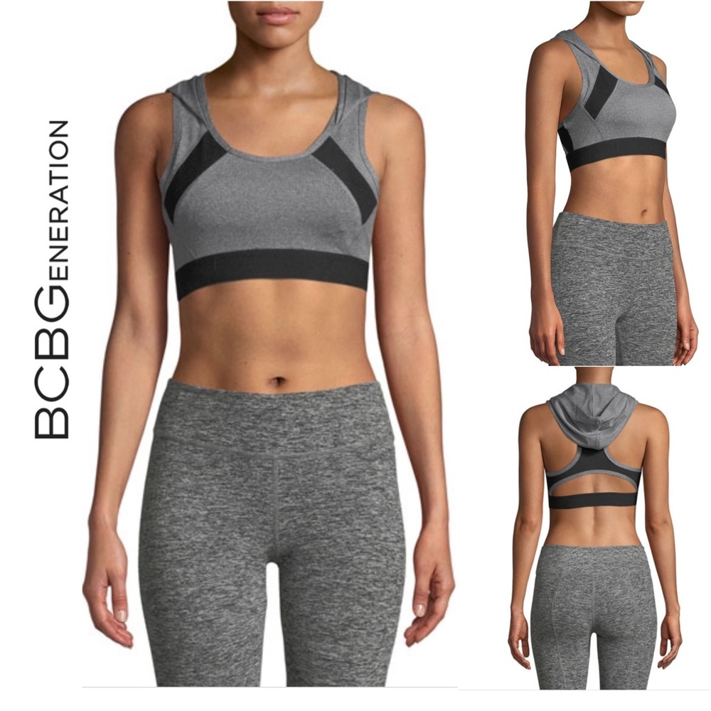BCBGeneration Hooded Sports Bra Size M Gray Black